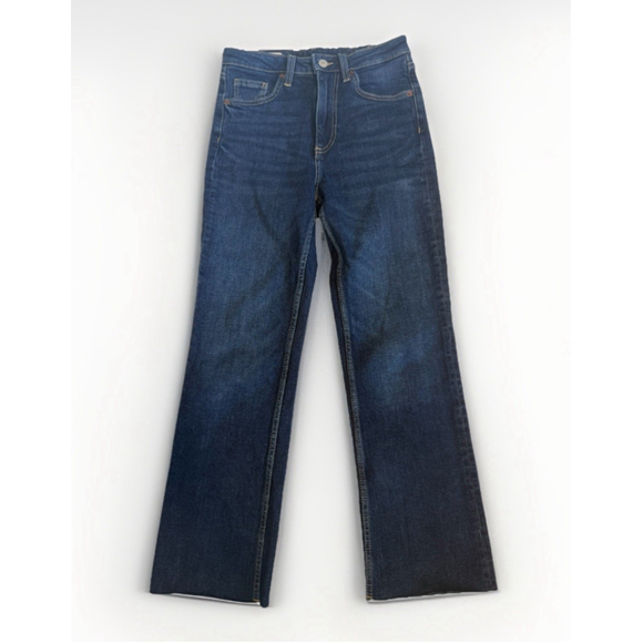 Zara Denim - ZARA Women’s High Rise Straight Leg Ankle Jeans Raw Hem Dark Wash Size 2